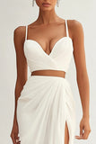 Mermaid Spaghetti Straps 2 Piece Ivory Engagement Dress with Slit