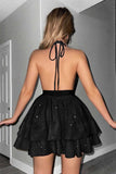 Halter Glitter Black A Line Homecoming Dress