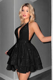 Halter Glitter Black A Line Homecoming Dress