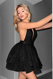 Halter Glitter Black A Line Homecoming Dress