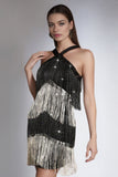 Halter Black Silver Sheath Fringed Cocktail Dress
