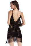 Tiered Sequin Black Mini Cocktail Dress