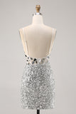 Silver Sequin Corset Homecoming Dress with Mirrors