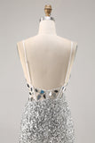 Silver Sequin Corset Homecoming Dress with Mirrors