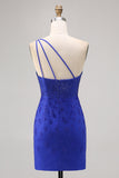 One Shoulder Royal Blue Beaded Homecoming Dress