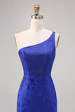 One Shoulder Royal Blue Beaded Homecoming Dress