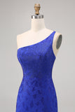 One Shoulder Royal Blue Beaded Homecoming Dress
