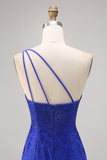 One Shoulder Royal Blue Beaded Homecoming Dress