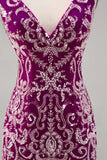 Fuchsia V-Neck Sequin Tight Homecoming Dress
