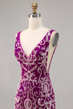 Fuchsia V-Neck Sequin Tight Homecoming Dress