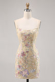 Apricot Embroidered Bodycon Short Homecoming Dress