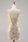 Apricot Embroidered Bodycon Short Homecoming Dress