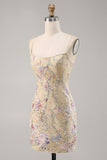 Apricot Embroidered Bodycon Short Homecoming Dress