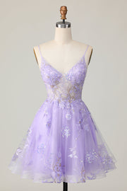 Purple A Line Homecoming Dress with Appliques