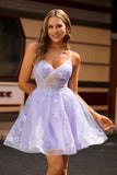 A-Line Purple Appliqued Homecoming Dress