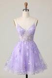 Purple A Line Homecoming Dress with Appliques