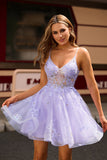 A-Line Purple Appliqued Homecoming Dress