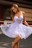 A-Line Purple Appliqued Homecoming Dress
