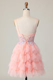 Cute Tiered Pink Homecoming Dress with Appliques