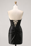 Corset Strapless Lace Black Homecoming Dress