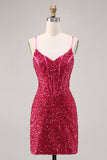 Sparkly Fuchsia Tight Corset Homecoming Dress
