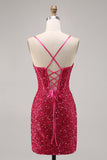 Sparkly Fuchsia Tight Corset Homecoming Dress