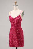 Sparkly Fuchsia Tight Corset Homecoming Dress