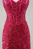 Sparkly Fuchsia Tight Corset Homecoming Dress