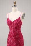 Sparkly Fuchsia Tight Corset Homecoming Dress