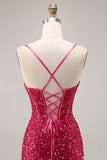 Sparkly Fuchsia Tight Corset Homecoming Dress