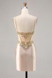 Champagne Satin Corset Homecoming Dress with Sequins