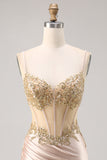 Champagne Satin Corset Homecoming Dress with Sequins