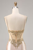 Champagne Satin Corset Homecoming Dress with Sequins