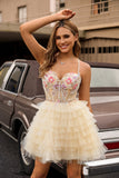 A-Line Corset Apricot Appliqued Tiered Ruffle Homecoming Dress