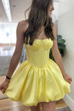 Strapless Yellow Satin A Line Corset Short Homecoming Dress