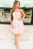 Pink Strapless Cut Out Homecoming Dress with 3D Flower