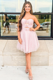 Pink Strapless Cut Out Homecoming Dress with 3D Flower