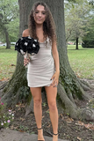 Apricot Beaded Tight Short Homecoming Dress with Slit