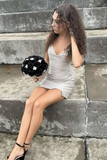Apricot Beaded Tight Short Homecoming Dress with Slit