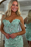 Sparkly Light Green Floral Corset Beaded Tight Short Homecoming Dress