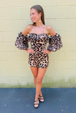 Brown Cheetah Print Detachable Train Bodycon Short Homecoming Jumpsuits