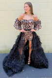 Brown Cheetah Print Detachable Train Bodycon Short Homecoming Jumpsuits