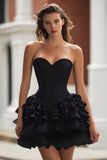 Sweetheart A-Line Little Black Dress With Ruffles