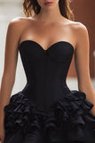 Sweetheart A-Line Little Black Dress With Ruffles