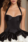 Halter A-Line Ruffled Black and White Homecoming Dress