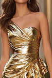 Metallic Gold Bodycon One Shoulder Homecoming Dress With Ruffles