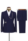 Men's Navy Notched Lapel 2 Pieces Slim Fit Formal Suits