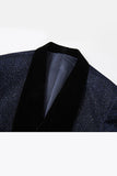 Sparkly Navy Sequin Shawl Lapel 2 Pieces Slim Fit Prom Suits