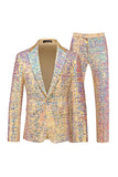 Men's  Sparkly Golden Sequin Notched lapel 2 Pieces Prom Suits