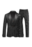 Men's White Jacquard Shawl Lapel Single Breasted 3 Pieces Prom Suits